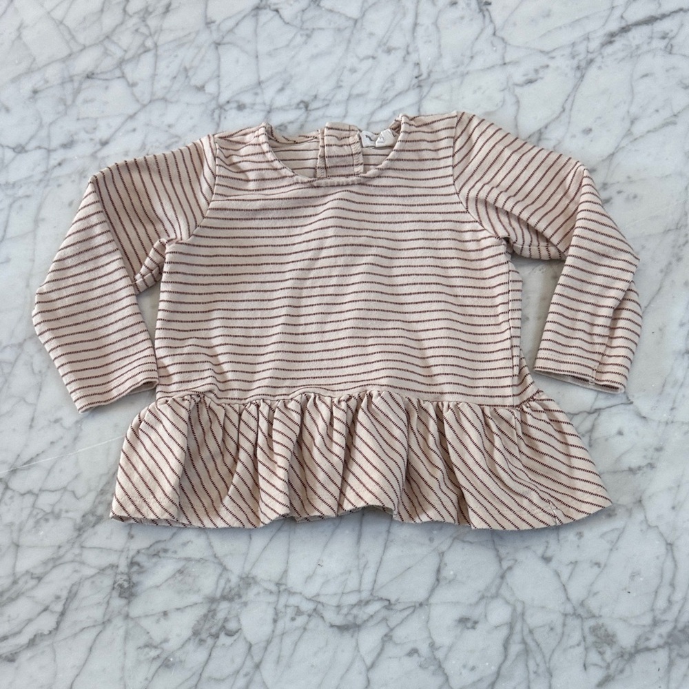 Miles the Label Baby Girls 18M Organic Cotton Striped Long Sleeve Peplum Top